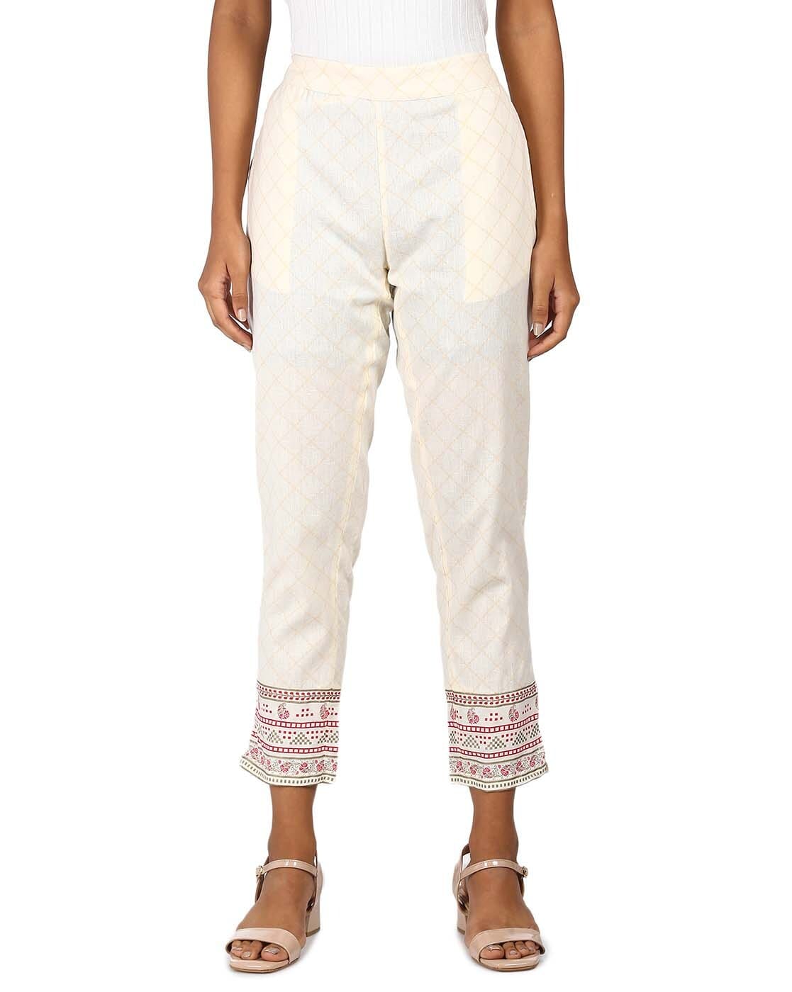 Women Off White Solid Trouser