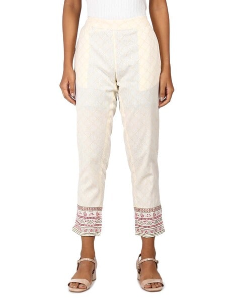Buy W Women Off White Solid Regular Cropped Trousers  Trousers for Women  10207027  Myntra