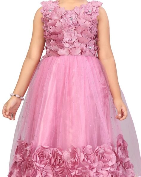 flower applique sleeveless pink dress