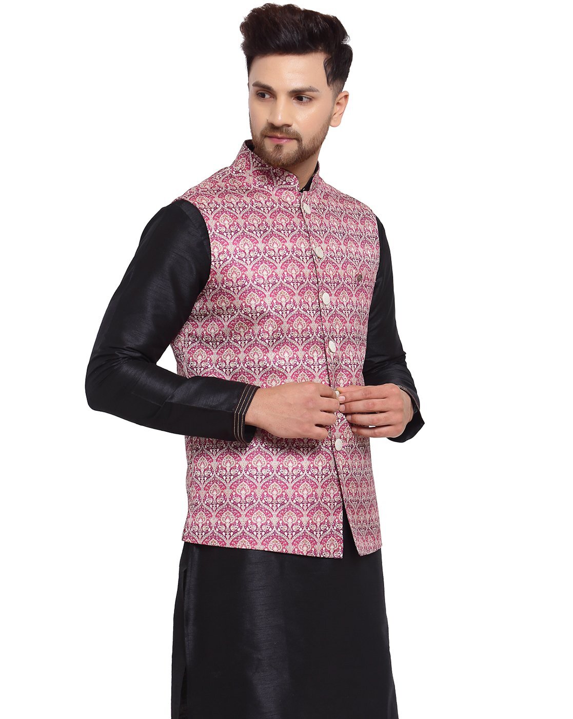 Silk Thread Work Nehru Jacket Suit