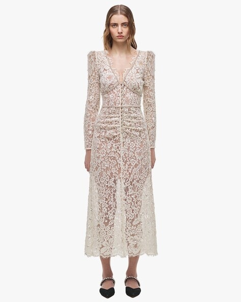 SELF-PORTRAIT Embellished corded lace midi dress