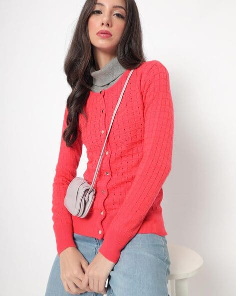 red button down cardigan