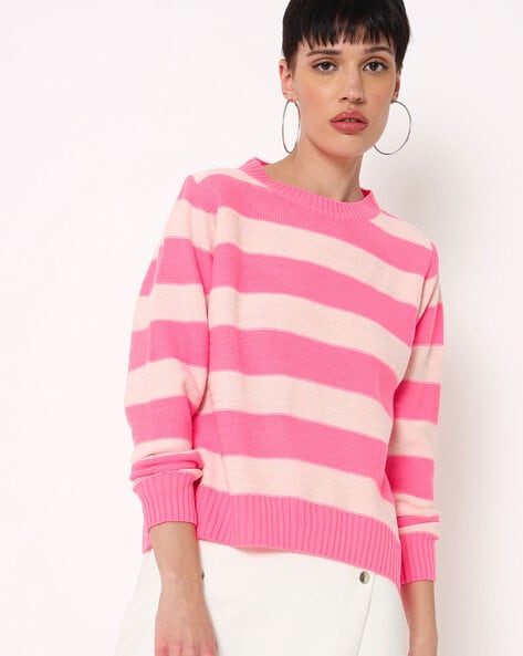 Oversized striped sweater - Orange Pink