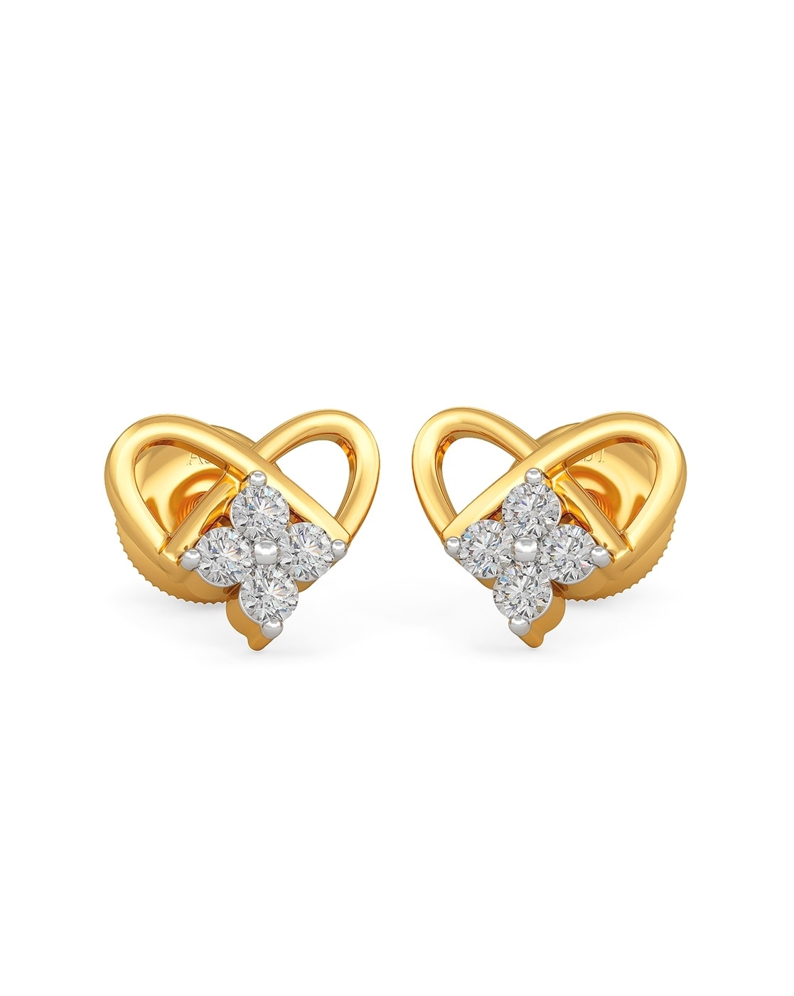 18K Gold & Diamond Flower Earrings with Screw Backs for Girls