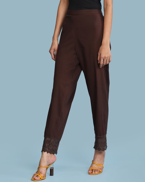 Relaxed Fit Ankle Length Brown Trouser