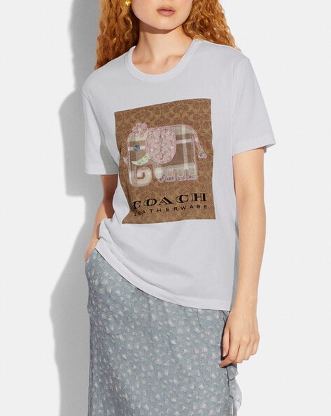 Buy Coach Forever Graphic Print Crew-Neck Slim T-shirt | White Color Women  | AJIO LUXE