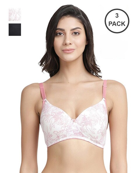 Buy Inner Sense Organic Cotton Antimicrobial Laced Non-Padded Bras (Pack Of  3)-Multi-Color Online