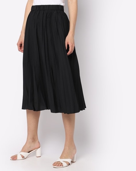 Buy Women Black Solid Accordion Pleat Maxi Flared Skirt - Skirts for Women