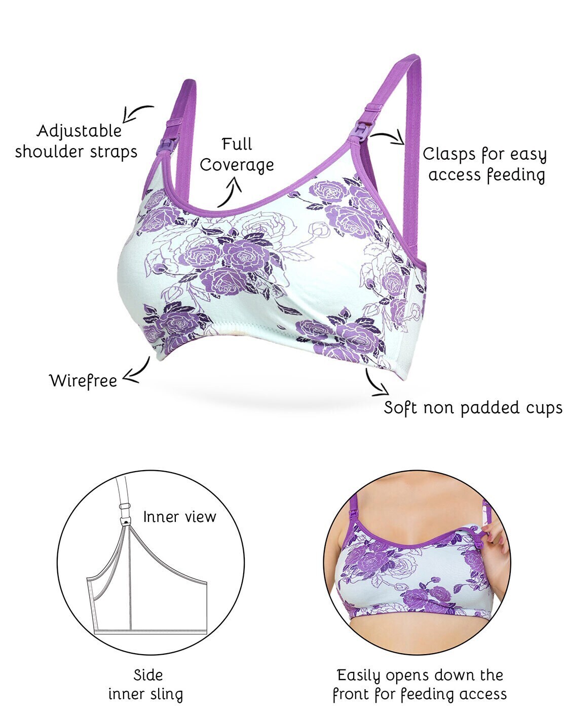 Pack of 3 Floral Print Non-Padded Bra