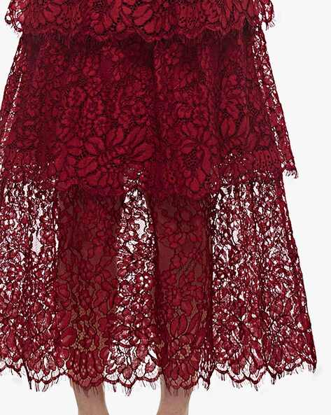 Buy Self Portrait Cord Lace Slim Fit Tiered Midi Dress Online