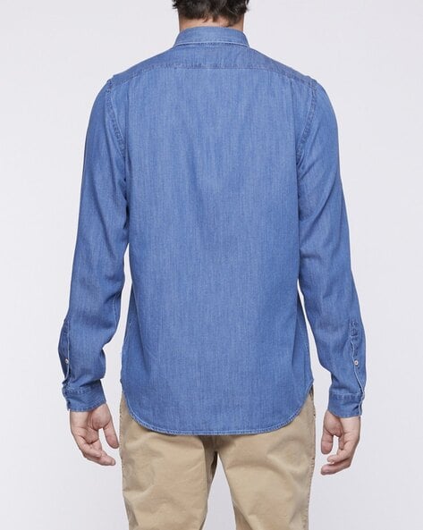 FAMOUS JEANS Men's OAM Single Pocket Denim Casual Shirt, Washed Blue, Long  Sleeve, Regular Slim : Amazon.in: Fashion