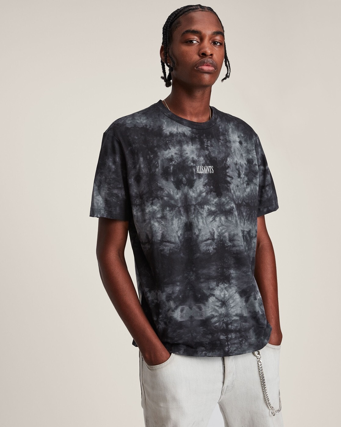 Buy ALL SAINTS Clay Cotton Regular Fit Tie-&-Dye T-Shirt, Grey Color Men