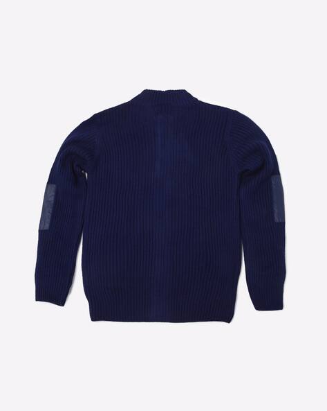 Self-Striped High-Neck Zip-Front Sweater view 3