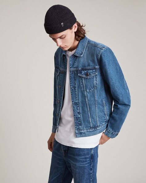 Men's Selvedge Denim Trucker Jacket in Vintage Wash - Thursday