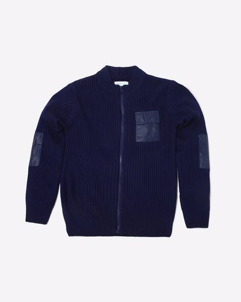Self-Striped High-Neck Zip-Front Sweater view 2