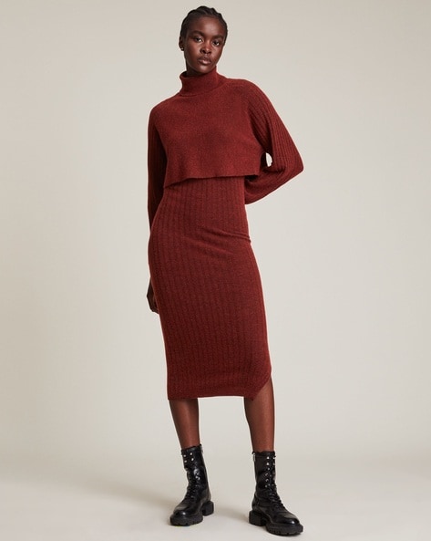 ribbed polo neck dress