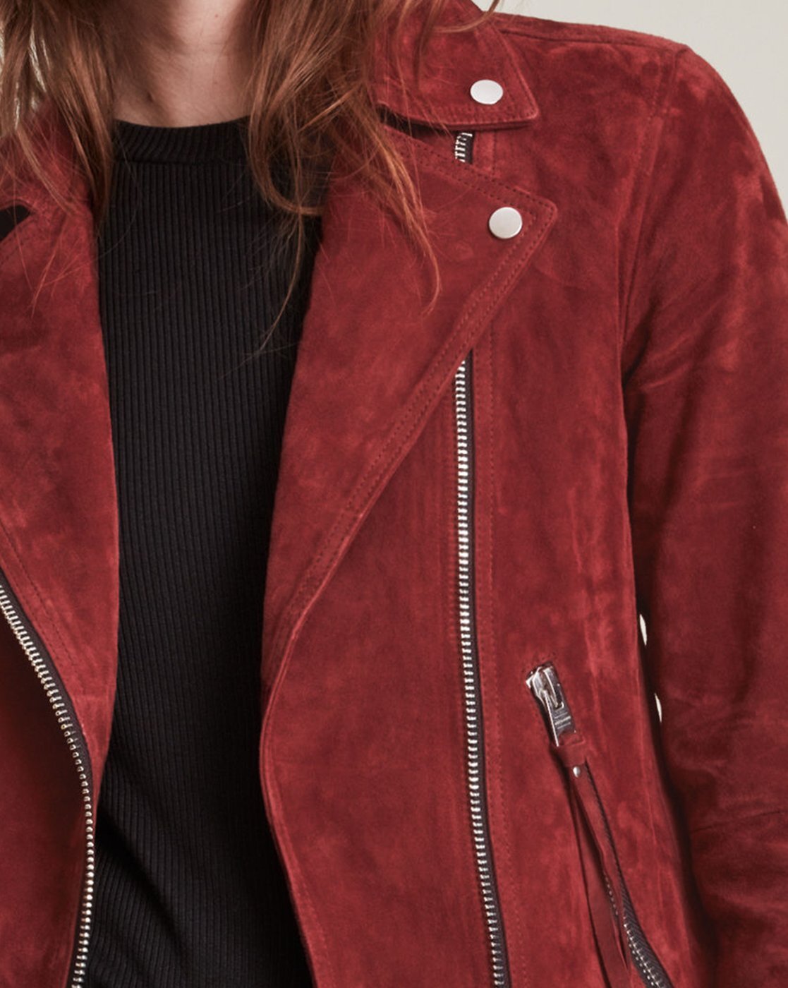 Buy ALL SAINTS Dalby Suede Slim Fit Biker Jacket | Cherry Red