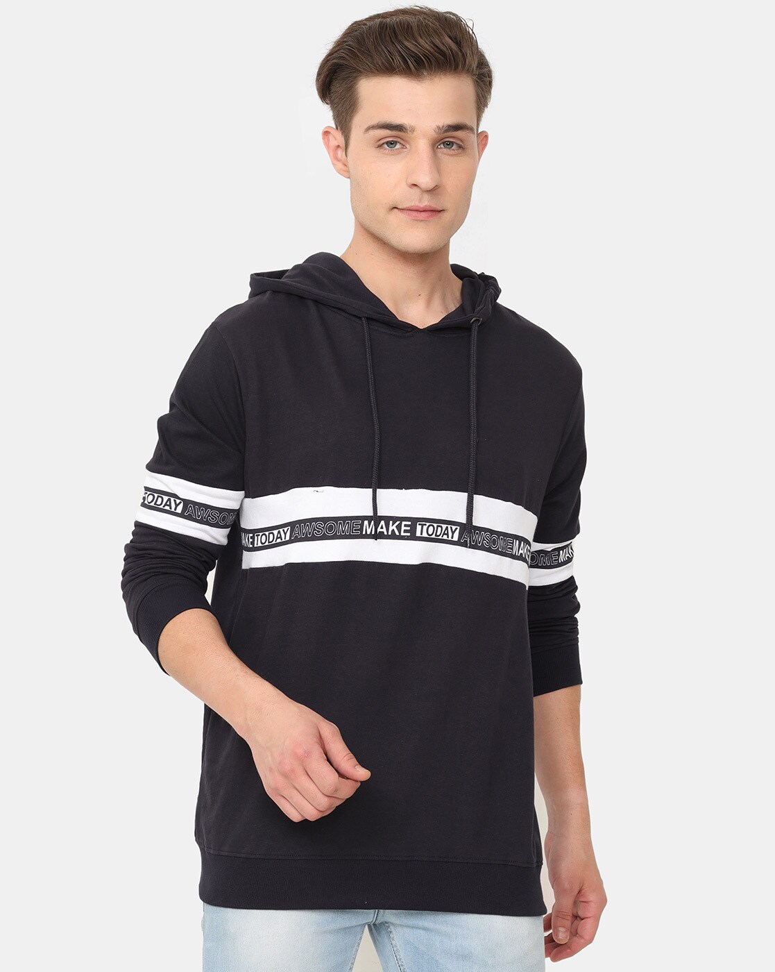 dcrooz mens full sleeve grey color hooded sweatshirt