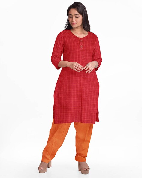 Checked Unstitched Dress Material with Dupatta Price in India