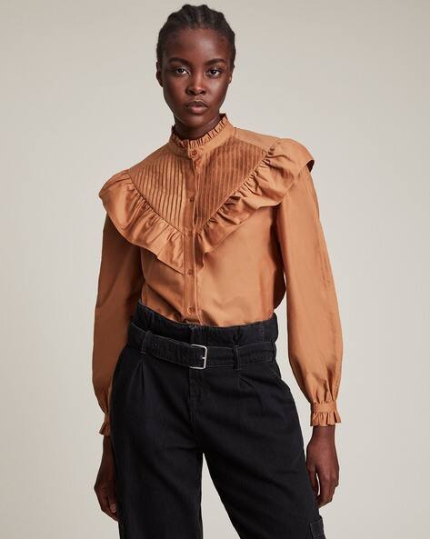ruffle mock neck top