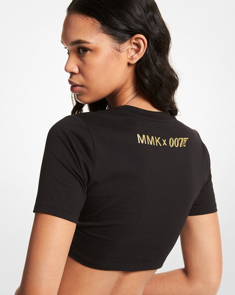 Buy Michael Kors MMK x 007 Organic Cotton Crop T-shirt | Black Color Women  | AJIO LUXE