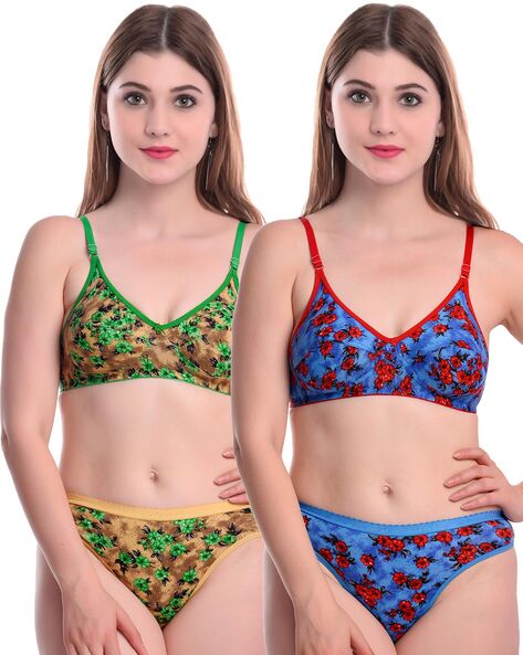 Buy VEERAENTERPRISEES Cotton Lingerie Set, Comfort Bra Panty Set for Women  Girls (Multicolored) [Pack of 3} Size :- Online In India At Discounted  Prices