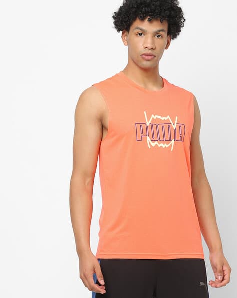 Puma Brand Puma Tank Top Mens Brand Print Sleeveless Crew-Neck T-shirt