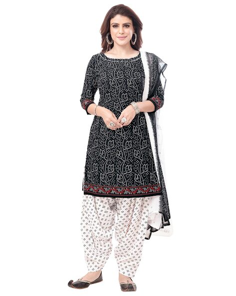 3-Piece Block Print Unstitched Dress Material Price in India