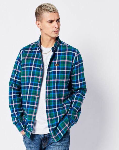 Superdry checked shirt with on sale hood