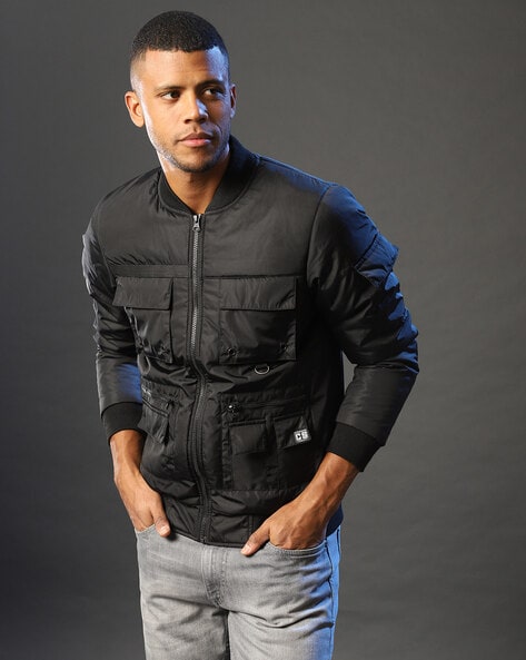 Campus Sutra Men's Black Heathered Activewear Jacket With Reflective Detail  | CoolSprings Galleria