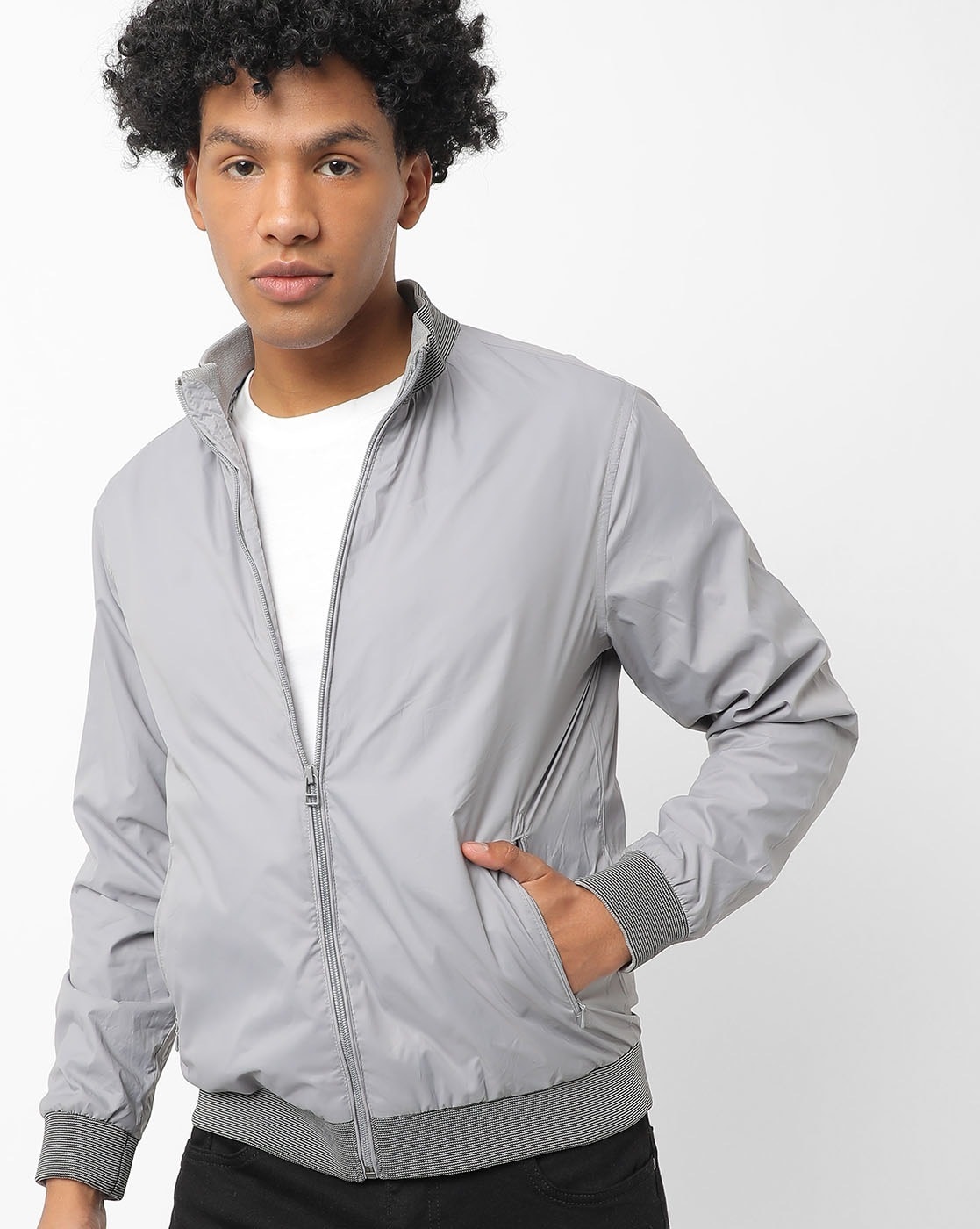 Buy online Grey Solid Bomber Jacket from Jackets for Men by Lomoofy for  ₹1659 at 34% off | 2024 Limeroad.com