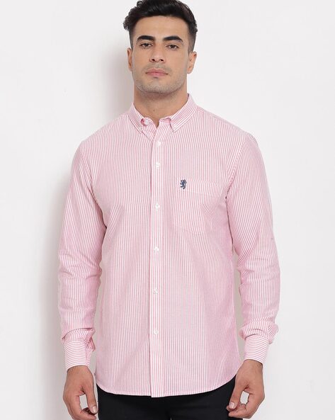 pink and white striped button down shirt mens