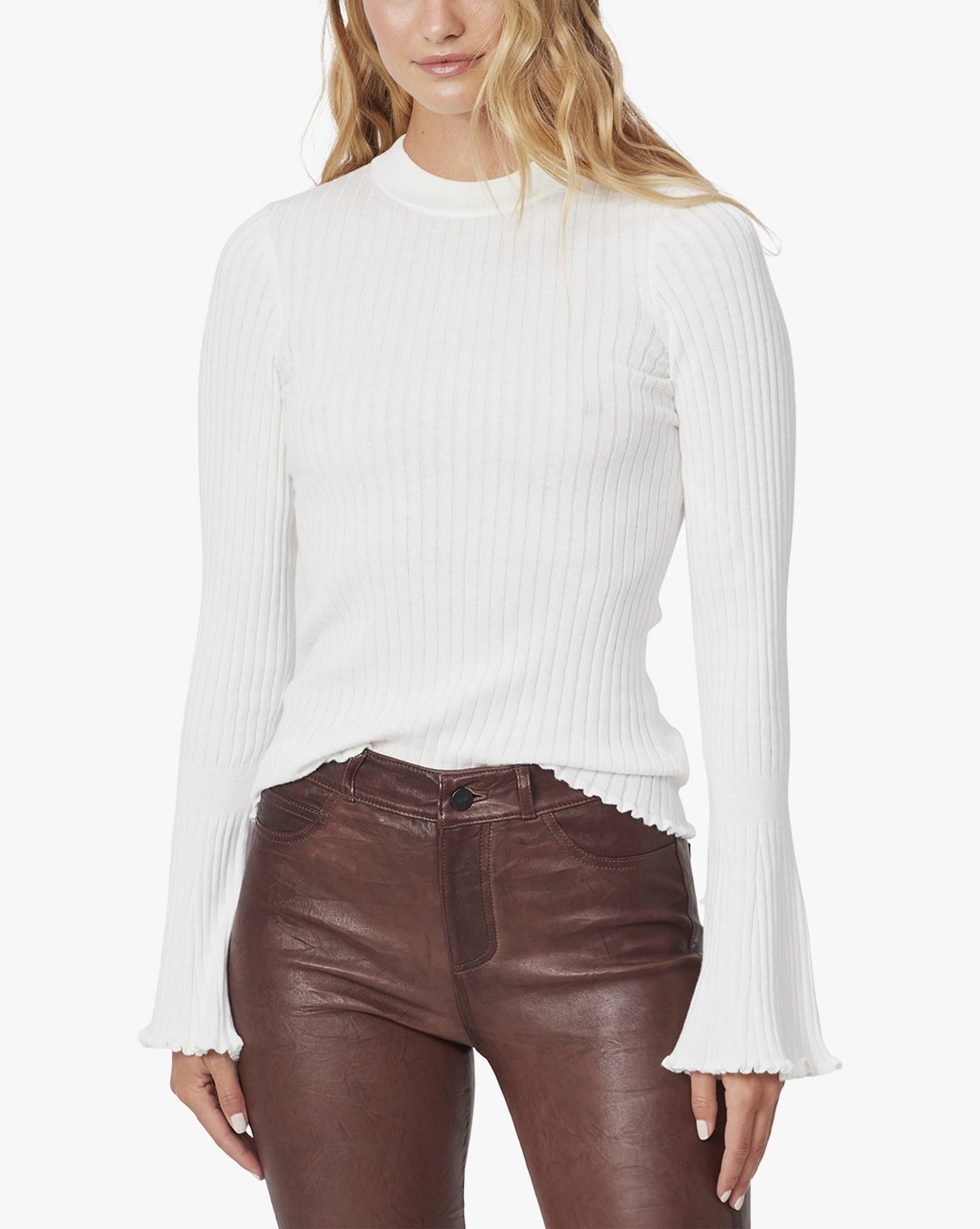 Buy Paige Iona Cotton Blend Ribbed Sweater With Bell Sleeves, Ivory White  Color Women