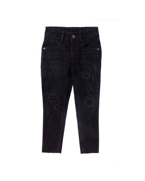 Mid-Rise Distressed Slim Jeans