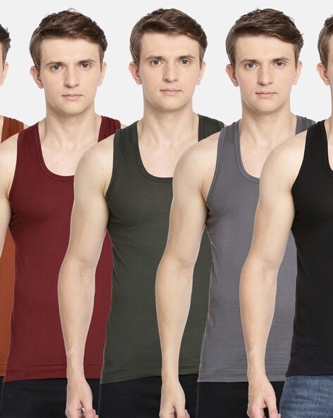 Buy DOLLAR BIGBOSS Multi Men's Assorted Pack of 3 Cotton Gym Vest