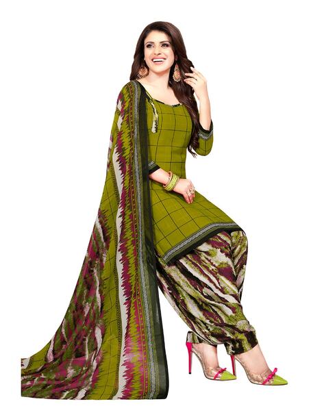 3-Piece Block Print Unstitched Dress Material Price in India