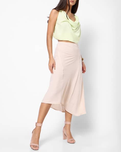 Encrustd Panelled A-line Skirt with High-Low Hemline