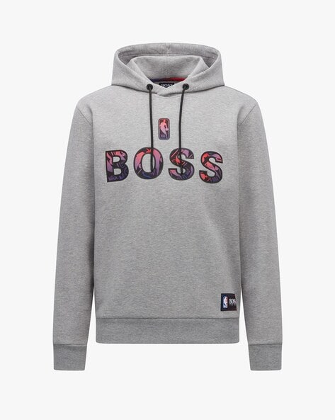 Buy Boss NBA Heathered Hoodie with Brand Print, Grey Color Men