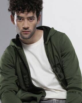 the indian garage co Numeric Print Zip-Front Hoodie with Insert Pockets-picture-18