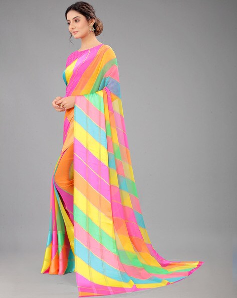 Multicolour Stripes Printed Georgette Saree