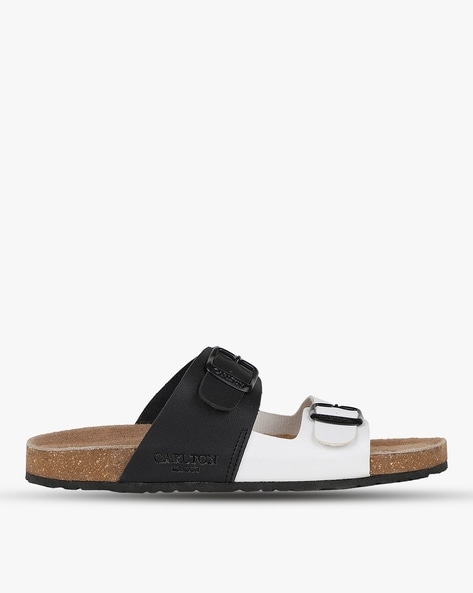 Colourblock Dual Strap Sandals with Buckle