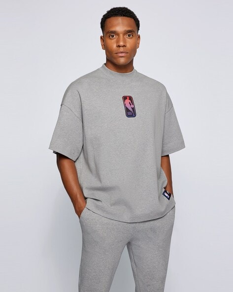NBA Men Charcoal Grey Printed Round Neck T-shirt