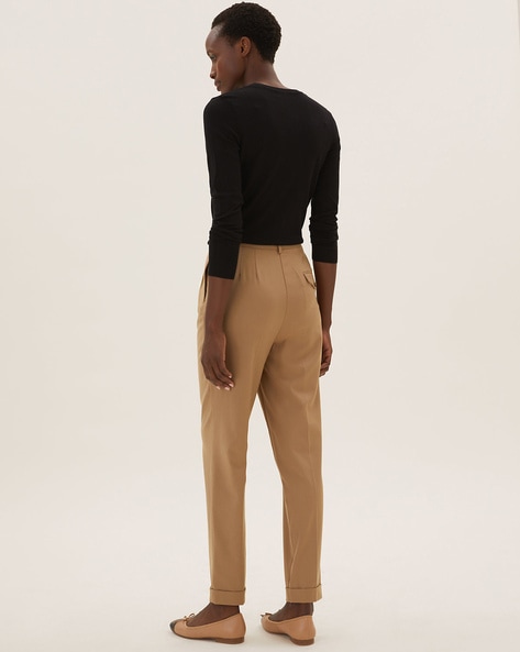FAUX LEATHER TROUSERS WITH DARTS - Brown | ZARA Turkey