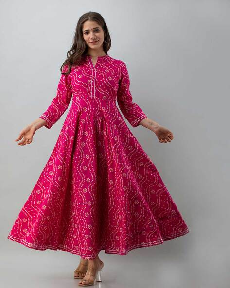 Buy Ishin Women Red & Orange Bandhani Print Anarkali Kurta - Kurtas for  Women 12766966 | Myntra