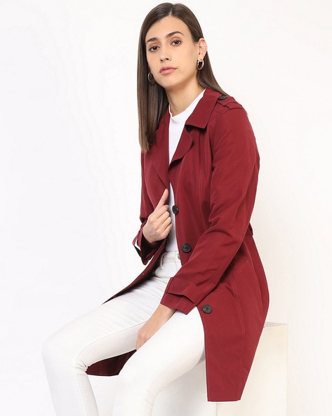 Maroon trench coat clearance women's