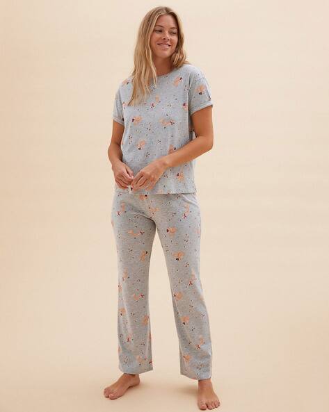 Animal Printed T-Shirt Pyjamas Night Wear Set