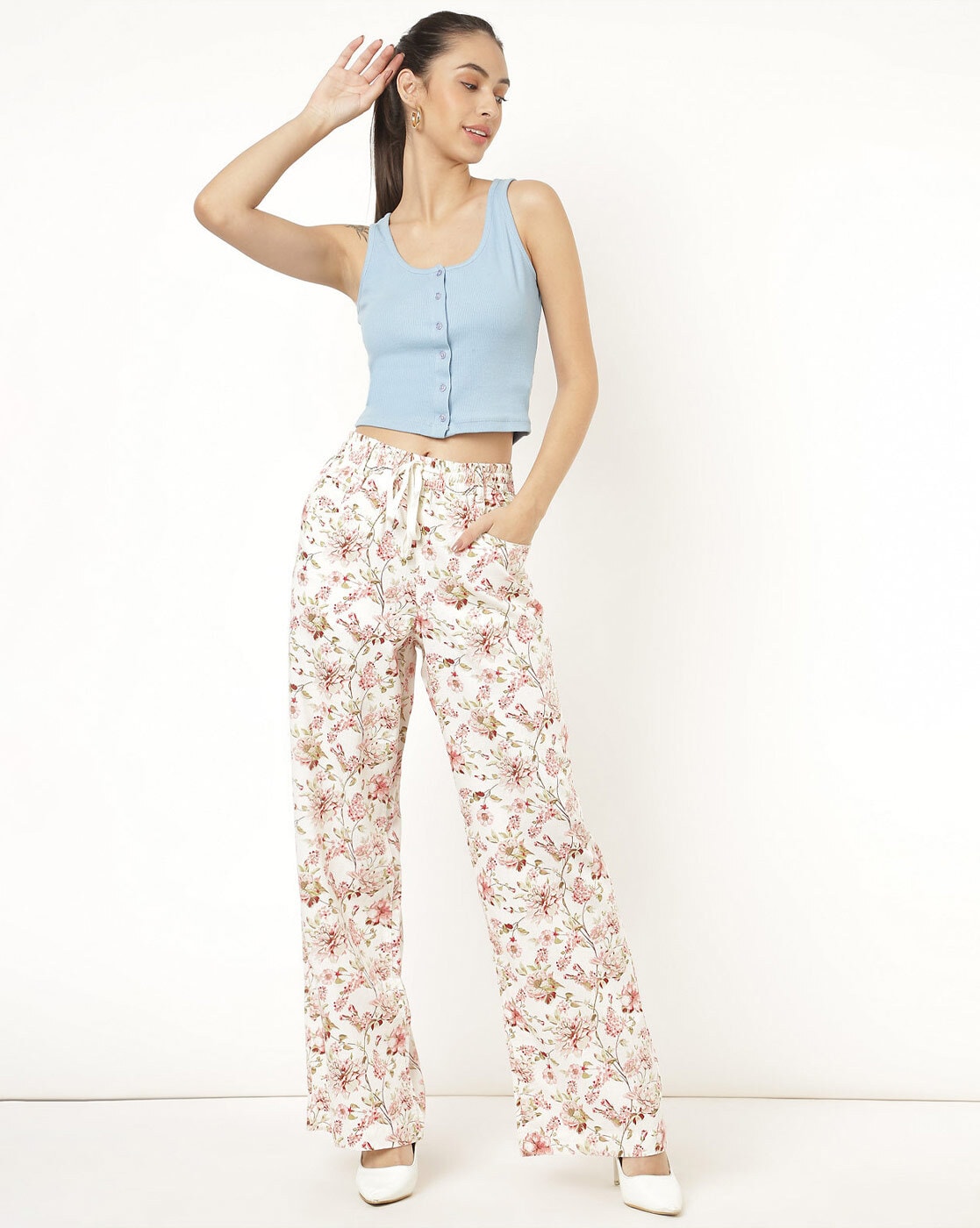 Women's Floral High Waisted Wide Leg Trousers | Boohoo UK