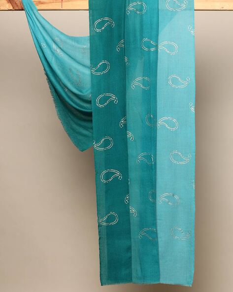 Ombre-Dyed Fine Wool Shawl with Foil Print Price in India