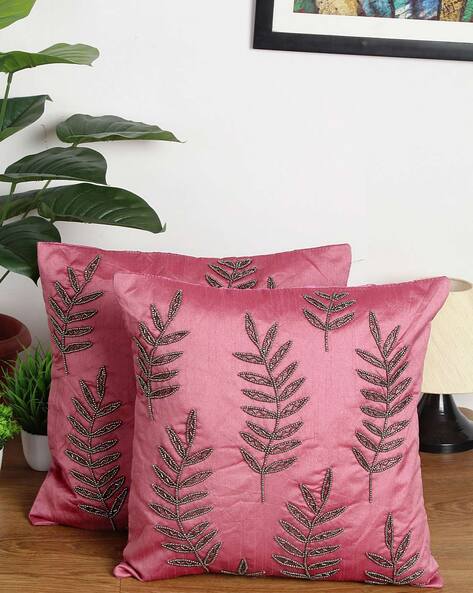 Pink shop embroidered cushion