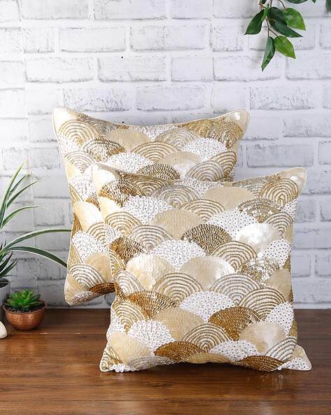 Gold embroidered hot sale pillow